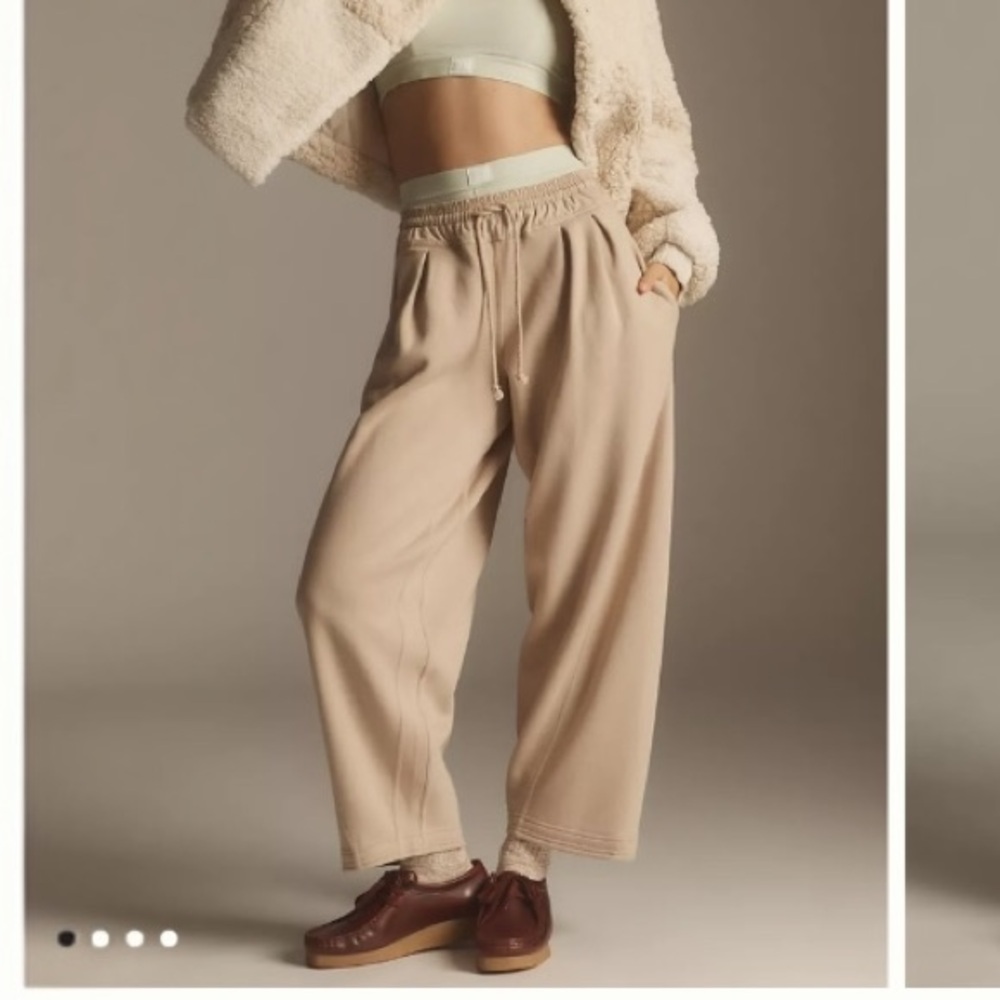 ANTHROPOLOGIE Daily Practice Drawstring Barrel Cropped Pants Neutral Size XL NEW